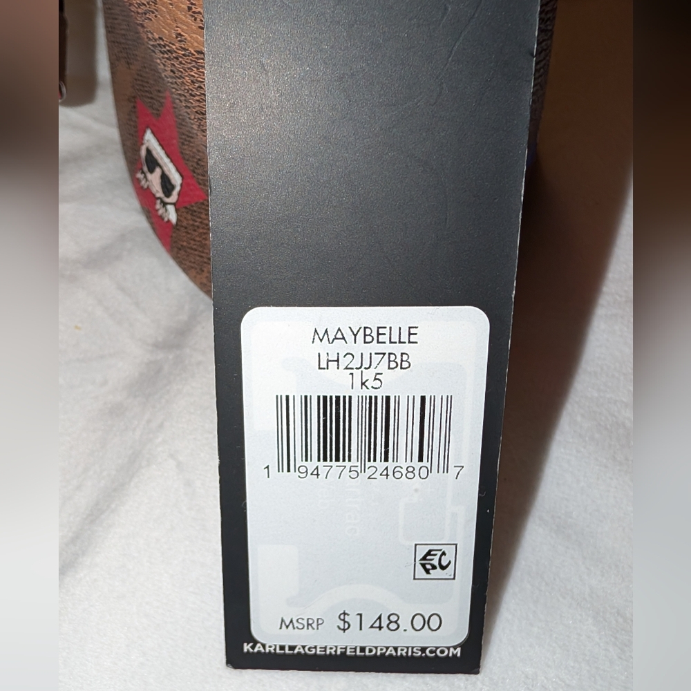 Karl Lagerfeld Paris Maybelle Mini Bucket Bag Brown Multi NWT - Picture 2 of 7